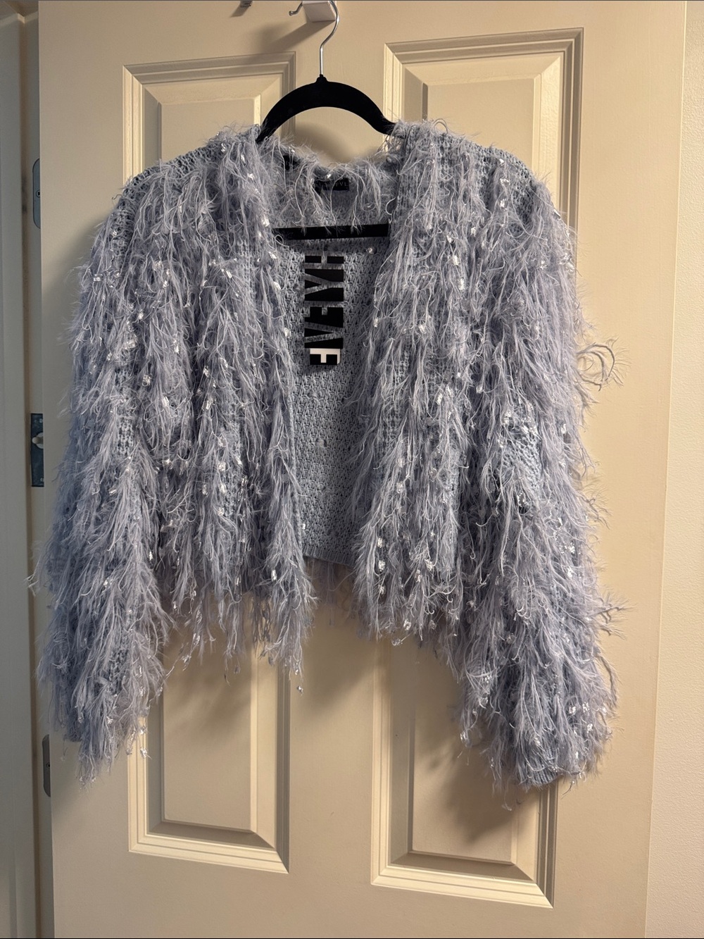 HYFVE Light Blue Shaggy Knit Cropped Cardigan